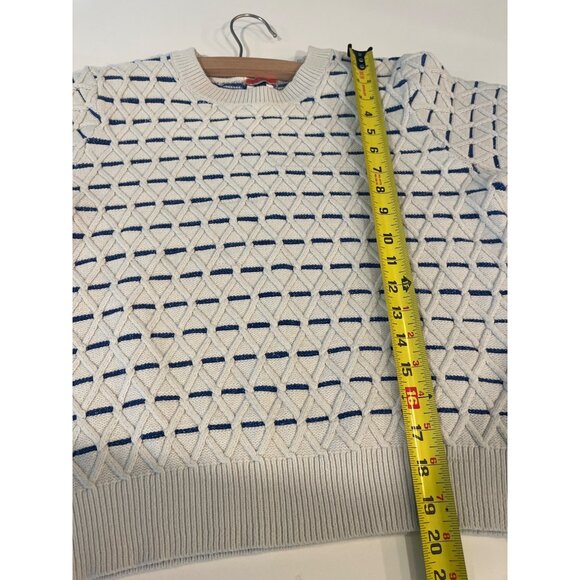 Kate Spade Womens Short Sleeve Knit Sweater Blue & Cream Geometric Pattern Cotto - Picture 8 of 10